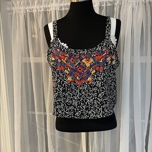 Xhilaration Black and White Camisole with Colorful Embroidery